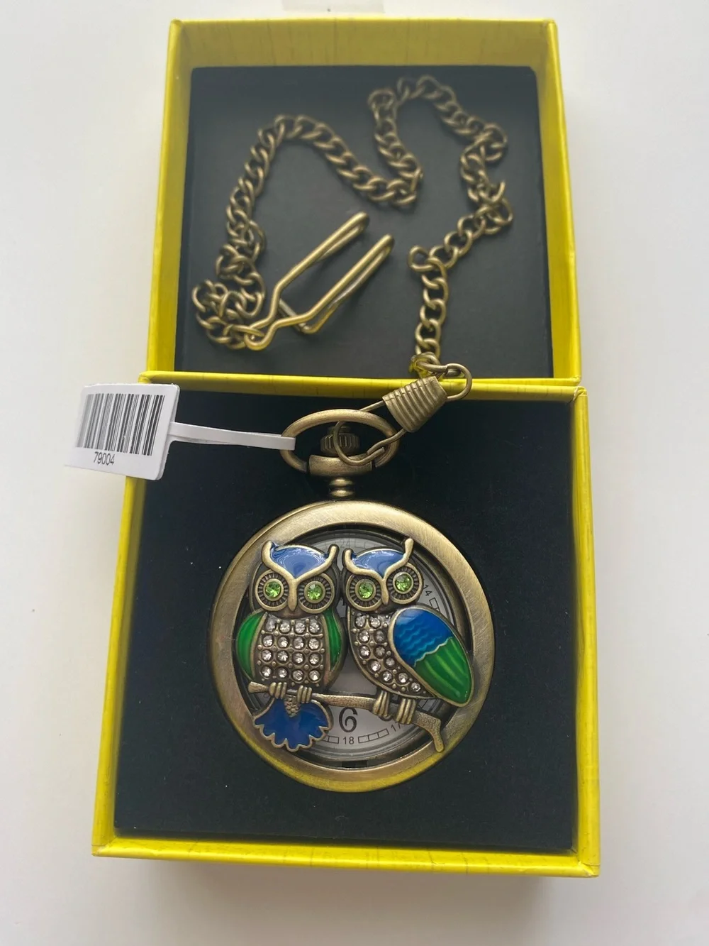 NEW Invicta Vintage Collection Owl Pocket Watch Antique Crystal Enamel Chain